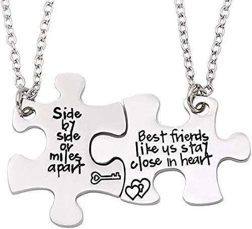 2PCS Best Friends Necklaces for 2 - Side by Side Or Miles Apart BFF Friendship Matching Puzzle Necklace Set Long Distance Friendship Gifts for Women Teen Girls