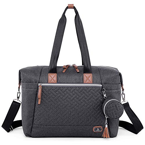 Diaper Bag Tote with Pacifier Case and Changing Pad, Dikaslon Large Travel Diaper Tote for Mom and Dad, Multifunction Baby Bag for Boys and Girls, Dark Grey