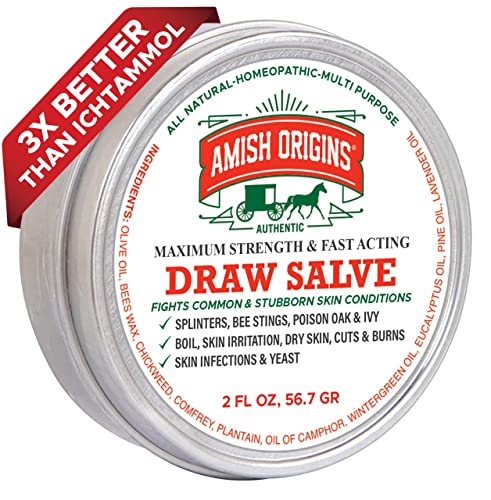 Drawing Salve Ointment, 2 oz, for Boil Treatment, Maximum Strength Fast Acting Draw Salve for Splinters, Bee Stings, Cyst, Anti Itch Cream, Poison Ivy oak Relief, MADE IN USA, By Amish Origins