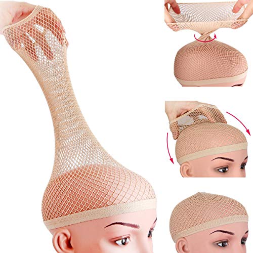 Dreamlover 3 Pack Long Wig Caps, Mesh Net Wig Cap, Open End Wig Cap for Long and Short Hair, Natural Nude