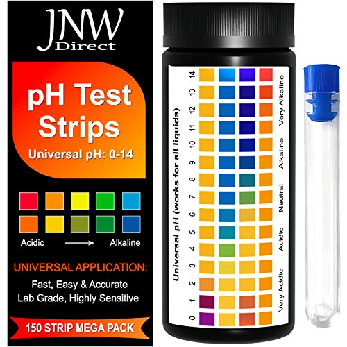 JNW Direct pH Test Strips, 150 Universal Strips pH 0-14 for Testing Water, Urine, Saliva, Pool, Kombucha, Soap Making, Cosmetics and More, Accurate pH Litmus Paper Kit, Test Acidity & Alkalinity