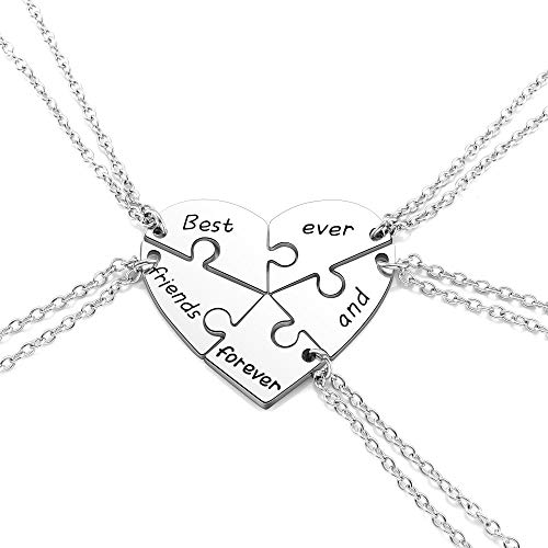 Jovivi Silver Tone Alloy BFF Necklace Best Friends Forever and Ever Heart Puzzle Piece Matching Necklaces Set of 5