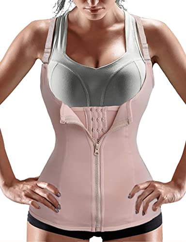 Nebility Women Waist Trainer Corset Zipper Vest Body Shaper Cincher Tank Top with Adjustable Straps (XL, Beige)