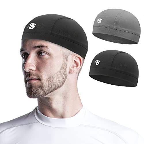 Seektop 2 Pack Skull Cap Helmet Liner for Men, Cycling Running Sweat Wicking Skullcap Beanie, Fits Under Helmets