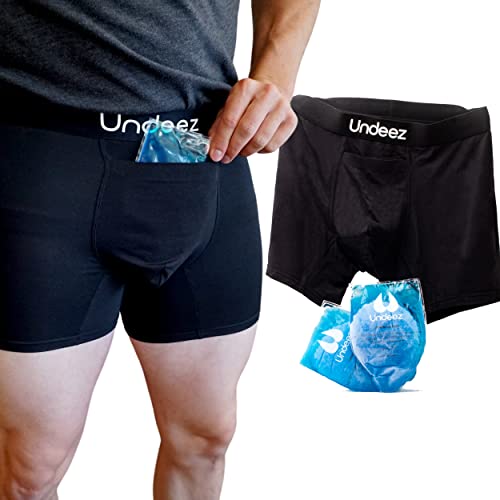 Undeez Vasectomy Underwear - Comes With 2-Custom Fit Ice Packs and Snug Boxer Briefs For Testicular Support and Pain Relief Black